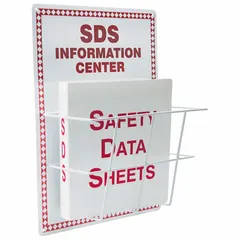 This wall-mount safety station is designed for posting emergency procedures, safety notices, or compliance documents in industrial facilities. The red housing signals critical information. Overall dimensions: 20 in height, 15 in width, 6 3/4 in depth. Mounting hardware is not included.