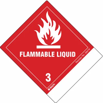 BRADY Container Label: Flammable Liquid, 4 1/2 in x 4 in, 4 1/2 in Label Ht, Paper - Class 3: Flammable Liquids