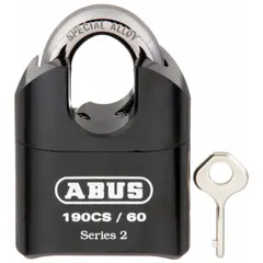 Steel covered shackle combination padlock with a black dial and steel shackle. Designed for keyless locking using a scrolling combination mechanism. Suitable for securing lockers, toolboxes, cabinets, and gates in indoor and outdoor settings.
