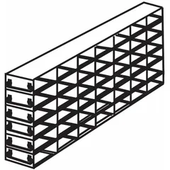 This stainless steel freezer drawer rack includes slide-out drawers for organized storage in cold environments. It measures 21 1/4 inches in overall length and 5 1/2 inches in overall width. Suitable for use in commercial kitchens, laboratories, or industrial freezers.