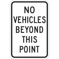 This sign restricts vehicle access in areas such as pedestrian zones, loading docks, or private roads. Made of 0.063 in thick aluminum with Engineer-grade retroreflective sheeting for low-light visibility. Nominal size 18 in x 12 in. Suitable for industrial, commercial, and municipal traffic control applications