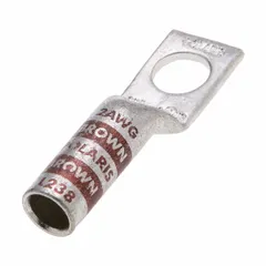 One-hole compression lug for terminating stranded copper wire from 6 AWG to 2 AWG onto a 3/8 in stud. Made of copper with a long barrel for secure crimping. Suitable for use in industrial panels, switchgear, and motor control centers.