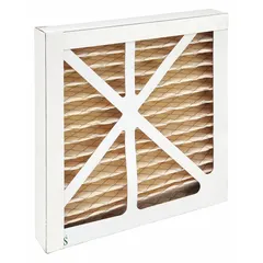 Pleated air filter for negative air machines, with nominal dimensions of 12 in height, 12 in width, and 2 in depth. Rated for maximum airflow of 300 cfm. Compatible with OMNITEC model OVH230. Used in construction, remediation, and manufacturing to capture airborne particles during dust-generating operations.