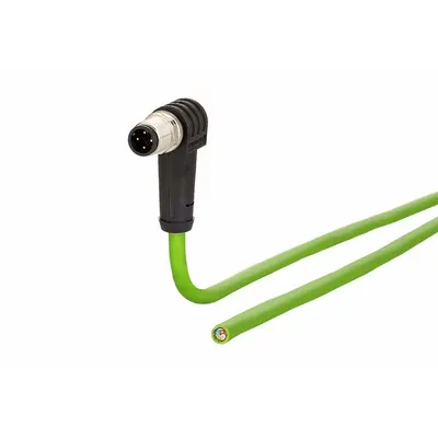 METZ CONNECT Cable: Cat5/PROFINET, M12 Plug Male Right Angle x Bare Wire, 1 m Lg, PUR - Single-Ended M12 Data Cordsets
