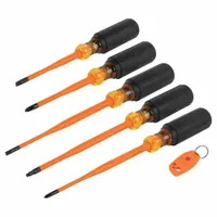 KLEIN TOOLS Insulated Slim Tip Driver Set: 1-10 Pieces, 6 Pieces, Cabinet/Phillips/Square Tip (MPN 33736INS)