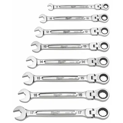 MILWAUKEE Combination Wrench Set: Steel, Chrome Vanadium, 7 Tools - Metric 12-Point Ratcheting Combination Wrench Sets