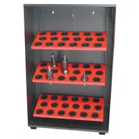 This wall-mounted locker provides organized storage for BT40, CAT40, and NMTB40 taper toolholders. It features 54 compartments to keep tooling accessible and protected, reducing setup time and preventing damage in CNC machining environments