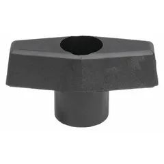 This plastic T-handle knob has a 2 in diameter and a 1/4"-20 thread. Its snap-lock design enables quick manual clamping, adjusting, or locking on industrial machinery, fixtures, and equipment.
