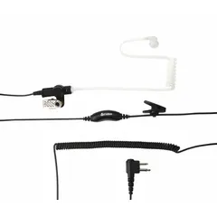 Single-wire earbud accessory with Push To Talk button and M1 connector, designed for use with COBRA Performa series two-way radios. Enables hands-free communication in environments such as security, event management, and industrial operations.