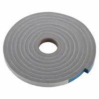 Gray vinyl D-section foam rubber seal with self-adhesive mounting and standard adhesive bond. Measures 10 ft overall length. Used to seal gaps around doors and windows to block drafts, dust, and moisture