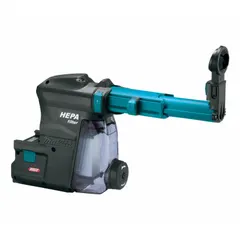 Self-contained dust extraction attachment for GRH01 SDS-Plus rotary hammer. Features HEPA filtration and a dust case with filter cleaning mechanism. Maximum drilling diameter 1 1/8 in. Captures dust at the source during overhead drilling into concrete or masonry.