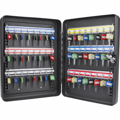 BARSKA Key Cabinet: 48 Key Capacity, Single Key Lock, Steel, Black, 14 1/2 in Ht - Key Cabinets with Key Lock