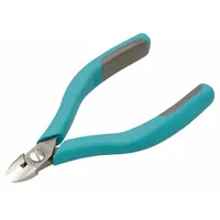 ESD-safe, insulated flush-cut diagonal-cutting pliers with a narrow, straight jaw (1/2 in length, 1 1/8 in width). Designed for cutting medium-hard wire in electronics assembly, telecommunications, and instrumentation applications where protection of sensitive components is required