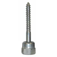 Steel rod hanger with zinc plating, designed for suspending threaded rod from wood structures. Features a 1/4 in screw size, 3 in overall length, and external hex drive for vertical mounting. Suitable for hanging piping, conduit, or ductwork in industrial and commercial applications. Pack of 25