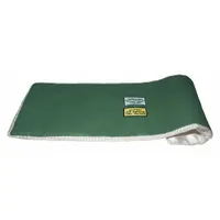 This ceramic fiber throw blanket is designed for insulating straight pipe sections with a circumference of 0 to 4 inches. It features a green Teflon-coated fiberglass cloth jacket and a buckled strap fastening system for secure installation. Suitable for use in industrial piping systems to reduce heat loss and provide personnel protection