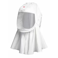 This hood-type headgear is designed for use with supplied-air respirator (SAR) systems. It provides head and face protection in industrial environments where airborne contaminants may be present. The S/M size accommodates smaller head sizes. Part number S-533S.