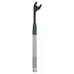 Alloy steel open end wrench with black oxide finish. SAE single-end design with 3/16 in head size and 3 in overall length. Interchangeable handle allows use in confined spaces for tightening or loosening fasteners.
