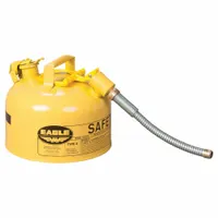 EAGLE Type II Safety Can for diesel fuel storage and dispensing. Yellow can with 2 1/2 gallon capacity includes a 5/8 inch outer diameter hose. Used in industrial settings for fueling equipment and machinery