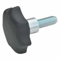 This 7-arm knob features a plastic body with a stainless steel hub and threaded stud. It is designed for manual adjustment, clamping, and positioning on industrial machinery, valves, and control panels. The multi-arm shape provides a secure grip for frequent hand-tightening operations
