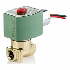 This 2-way, 2-position normally closed solenoid valve features a brass body and high flow capacity. It has a 1/4 in pipe size and operates on 120V AC. Suitable for on/off control of compatible fluids in industrial automation, irrigation, and process control systems.
