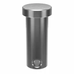 This standard clevis pin has a 7/16 in diameter and 1 3/16 in shank length, made of stainless steel. It is used to connect clevis forks to rod ends in mechanical linkages, such as in pumps, actuators, and material handling equipment.