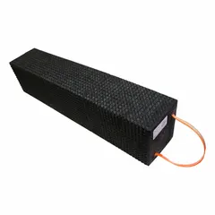 Rectangular cribbing block made of HDPE with a 75-ton vertical load capacity. Black body with orange handle for easy transport. Used for stabilizing heavy machinery, structural shoring, and temporary load support during maintenance or construction.