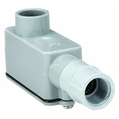 Duct-mounted temperature sensor with plastic conduit-box housing for building automation systems. Provides averaging measurement across the duct cross-section with ±0.34°F accuracy over a -50°F to 250°F range. Hardwired connection, no display.