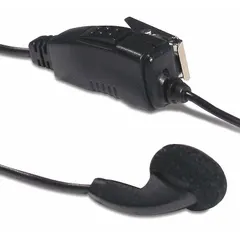 This earpiece is designed for use with KENWOOD NX-P1000 series radios. It features an earbud form factor with push-to-talk capability and a two-pin connector. The single-wire design enables hands-free communication in professional environments such as security, event management, and industrial operations.