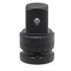 This square-drive impact socket adapter converts a 1/2 in input to a 3/4 in output, enabling impact tools to drive larger sockets. The manganese phosphate finish provides corrosion resistance. Commonly used in automotive repair, heavy equipment maintenance, and industrial assembly where higher torque is required.