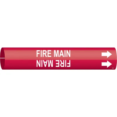 BRADY Pipe Marker: Fire Main, Red, White, Fits 4 to 6 in Pipe O.D., 1 Pipe Markers - Fire Main Snap-On Pipe Markers