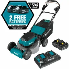 Self-propelled lawn mower with a 21-inch cutting width and variable speed settings. Powered by the LXT® battery platform, it provides up to 60 minutes of run time. Features a steel deck and single-point cutting height adjustment. Suitable for residential turf maintenance on medium-sized lawns.