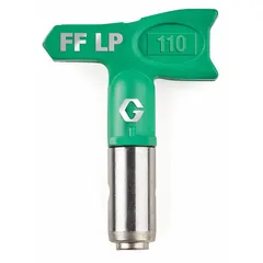 Airless spray gun tip with 0.01 in orifice size, green color, and integrated guard combination. Compatible with GRACO RAC X series and model 246215. Used for applying coatings in industrial painting and finishing operations.