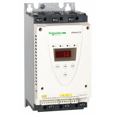 SCHNEIDER Soft Start: 208-600V AC, 17 A Output Current, With Bypass, IP20/NEMA 1 - Schneider Altistart ATS 22