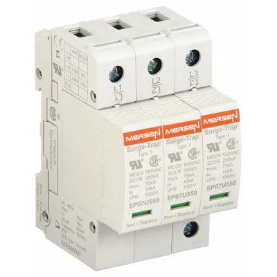 MERSEN Surge Protection Device: Three Phase, 480V AC Delta, 3 Poles, 4 Wires, L-G/L-L - DIN Rail Internal-Mount SPDs