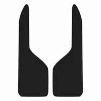 Polymer mud flaps for rear vehicle placement, sold as a pair. Each flap measures 37 inches in height, 12 inches in width, and 1/8 inch in thickness. Constructed from black polymer material. Commonly used on trucks to reduce road spray and debris thrown from tires