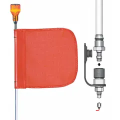 Orange blank warning whip with 8 ft overall height, 11 in flag height, and 12 in flag width. Features a Quick Disconnect Base for fast installation and removal. No reflective X. Light sold separately. Used to mark vehicles, equipment, or hazards in industrial yards, construction sites, and mining operations.