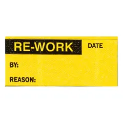 This black/yellow rectangle inspection label is made of matte vinyl cloth for indoor use. It measures 1-1/2 inches wide by 5/8 inches tall and comes in a 25-pack. Typically used to mark equipment inspection status in industrial facilities.