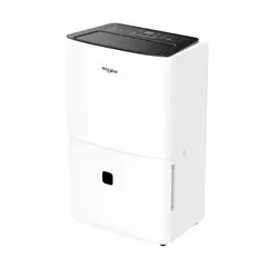 Portable dehumidifier for offices and rooms, using Low Grain Refrigerant R-32. Includes an air filter. Dimensions: 19 11/16 in x 12 3/16 in x 9 in. Drain hose and hour meter not included.