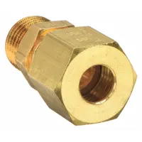 Brass compression fitting with standard sleeve, connecting 6 mm OD tubing to 1/8 in male BSPT threaded ports. Suitable for pneumatic, hydraulic, and fluid-handling systems requiring leak-tight seals. Supplied in a pack of 10