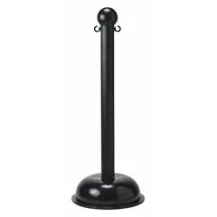 Round portable sign post in black color for mounting and displaying safety signs, labels, or floor stands in industrial facilities. Designed for use with Brady sign holders to provide a stable platform for hazard warnings, equipment identification, or directional signage.
