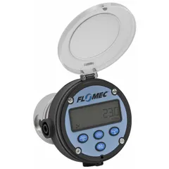 Oval gear totalizer for measuring and totalizing flow of fuel oils, fuels, grease, lubricants, and oils. Features a digital display, 4-20 mA output, accuracy of +/-1%, and maximum voltage of 30V DC. Suitable for process monitoring, batching, and inventory control in industrial applications.