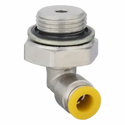 PARKER Push-Fit Elbow Fitting: 6 mm OD x 3/8 mm Pipe Size, Push-to-Connect x BSPP - Nickel-Plated Brass Tube Fittings