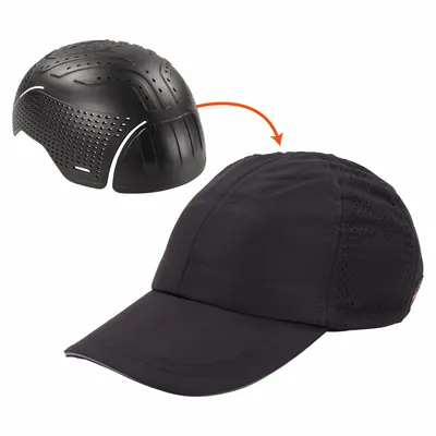 ERGODYNE Bump Cap: Black, Buckle, Head Protection Venting, Polyethylene - Baseball Style Bump Caps