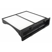 Rectangular panel cabin air filter with cellulose media, designed for use in Subaru buses. Includes a gasket to ensure a secure seal. Traps dust and pollen to improve cabin air quality