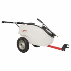 This tow-behind sprayer is designed for ATV and UTV use, featuring a 30-gallon tank and a maximum pressure of 60 psi. Suitable for garden and agricultural spraying tasks such as applying fertilizers, herbicides, and pesticides on lawns, turf, and crops.