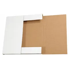 Corrugated cardboard mailer with single-wall construction and ECT-32-B board test. Inside dimensions 24 in length by 2 in height. Kraft color with easy-fold closure. Suitable for shipping flat items such as documents, photos, or small parts.