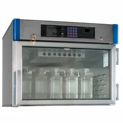 This benchtop warming cabinet features a digital screen and glass door, with overall dimensions of 30 in width by 26 5/8 in depth. It is designed for warming towels, linens, blankets, or medical supplies in commercial kitchens, hospitals, and laboratories.