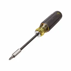 General purpose multi-bit screwdriver with 13 tips including Phillips #0, #1, #2, #3, slotted, square, and Torx profiles. Overall length of 9 1/2 inches. Suitable for driving a variety of fasteners in electrical, construction, and maintenance tasks.