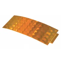 Rectangular amber stick-on reflector made of acrylic. Measures 4 1/4 in overall length by 1 11/16 in overall width. Meets SAE A standards. Used on trailers, trucks, and heavy equipment for low-light visibility