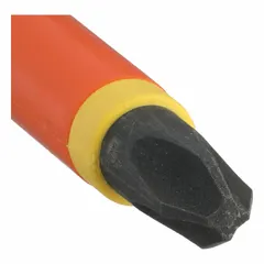 This insulated Phillips screwdriver features a #3 tip and long length for heavy-duty fastening tasks. The cushion grip handle provides comfort during extended use. It is not ESD safe and not tether capable. Suitable for electrical work where protection against accidental contact with live circuits is required.